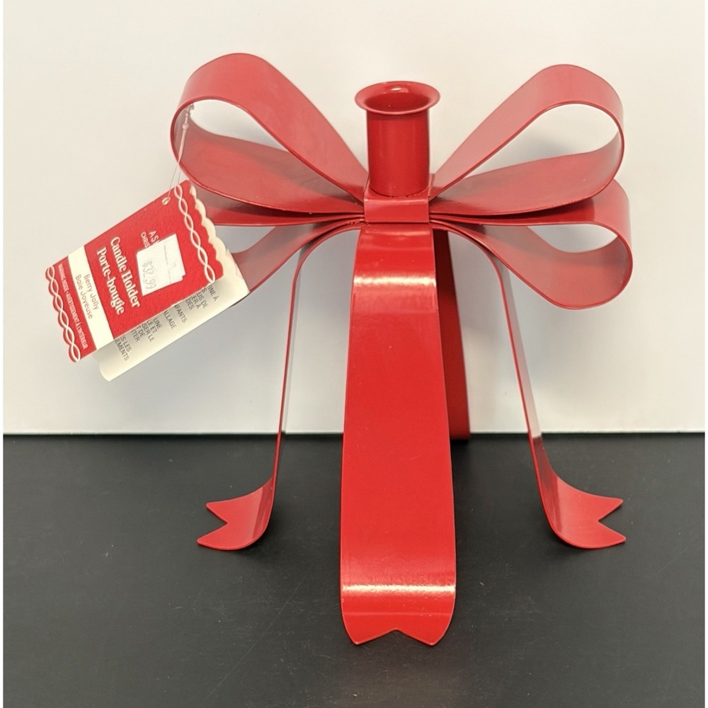 Ashland Christmas Berry Jolly Metal Bow Single Red Candle Holder